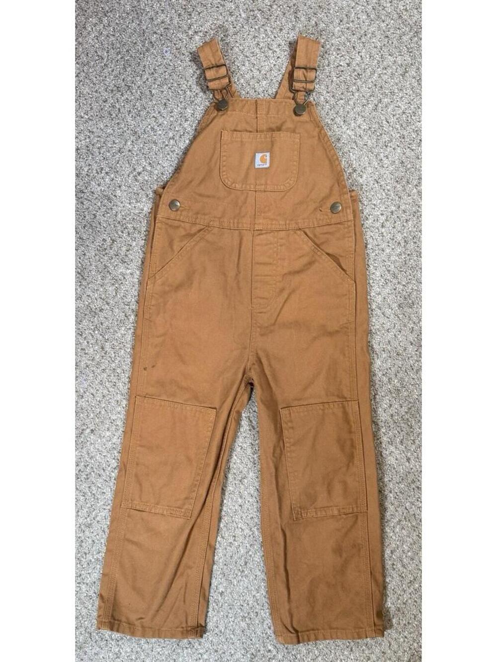 Carhartt Toddler Boys Duck Canvas Bib Overalls Brown Workwear Size 4T